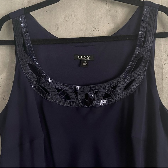 SL Fashions NY Dark Blue Embellished, Tiered 2PC Jacket Dress Sz 16 - Picture 3 of 11